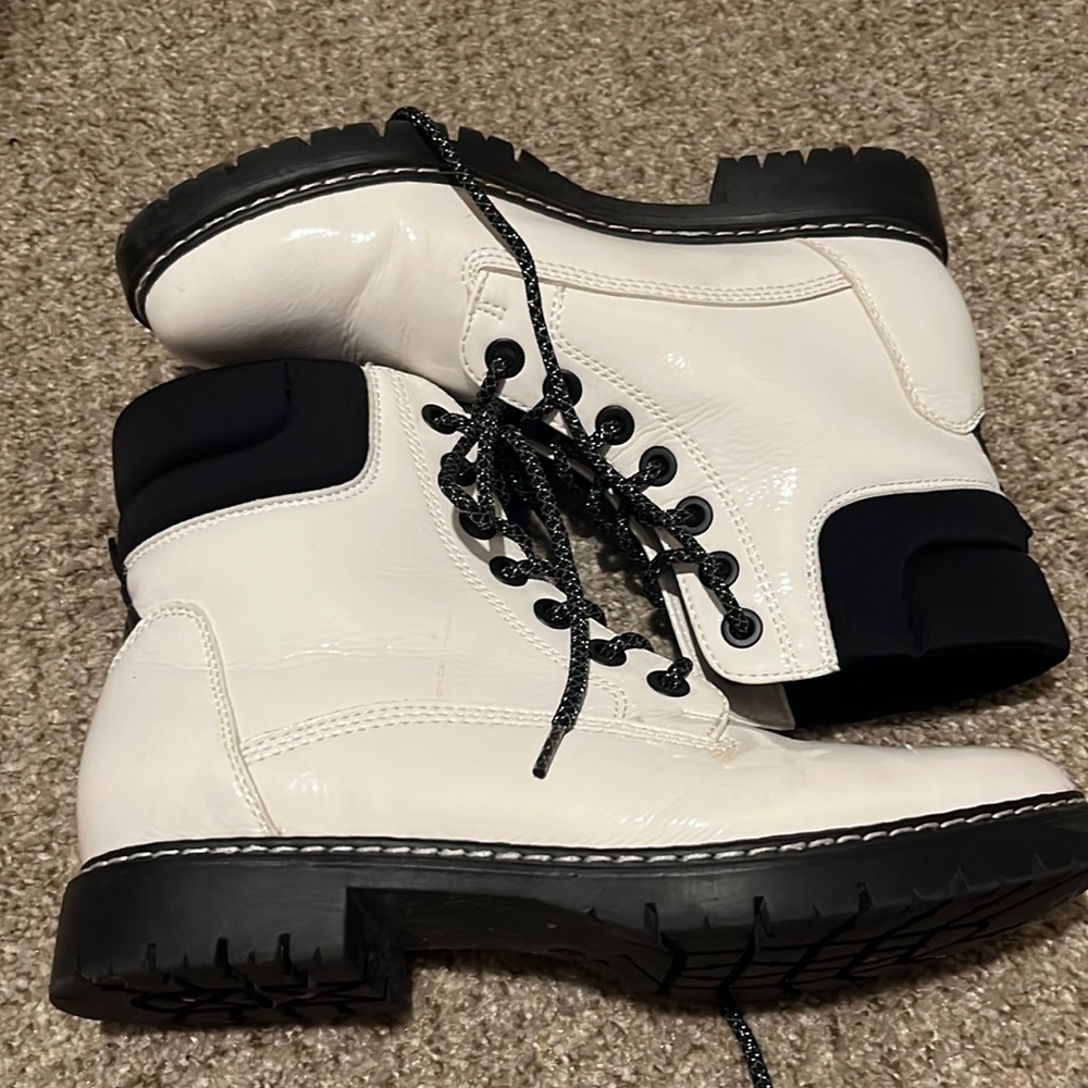 White and black boots